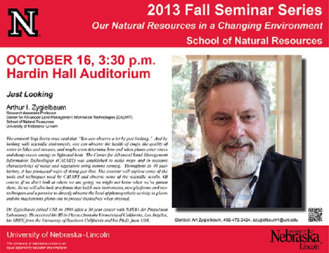 Art Zygielbaum, research associate professor, will present "Just Looking" at 3:30 p.m., Oct. 16 in the Hardin Hall auditorium.