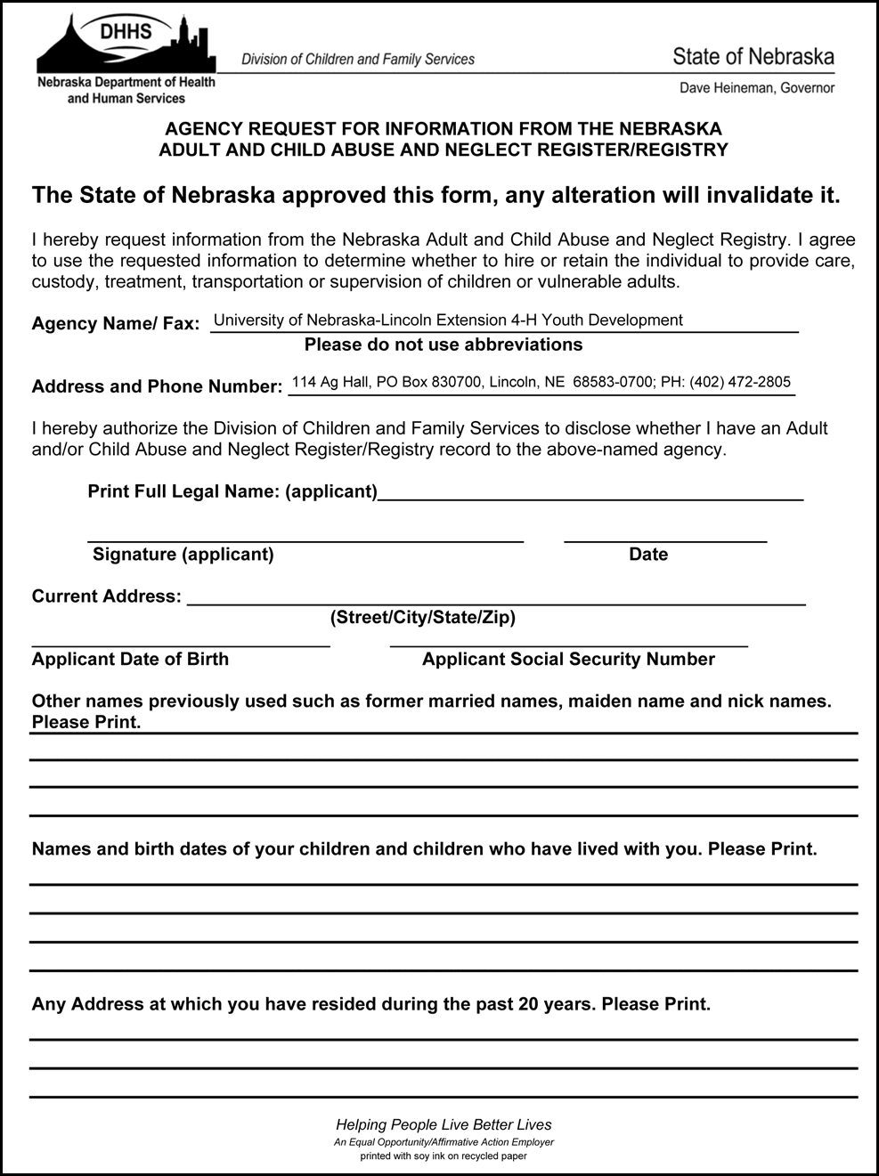 4-H Youth Protection Volunteer Screening Form