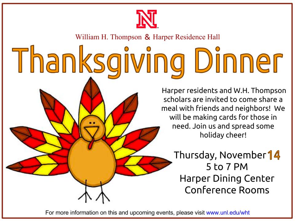 Thanksgiving Dinner Event: Thursday, November 14 from 5-7 p.m. at the Harper Dining Center