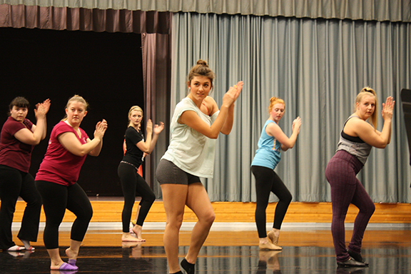 UNL dance students participate in a master class with "Memphis" cast members Jonathan Ragsdale and Jonas Shumpert. Photo courtesy of the Lied Center for Performing Arts.