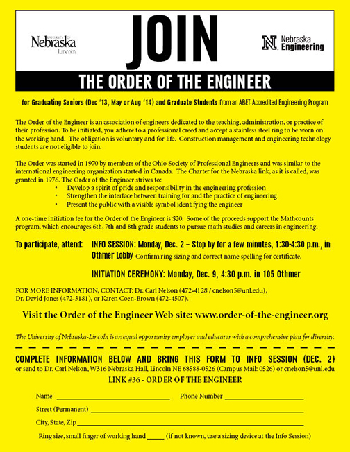 Seniors, grad students: join the Order of the Engineer