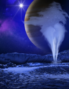 Artist's concept of water vapor plume on Europa.  Image credit: NASA/ESA/K.Retherford/SWRI