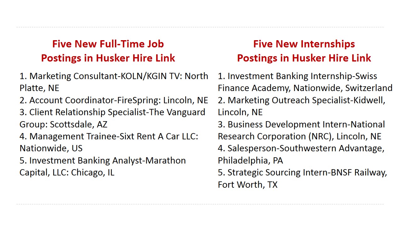 Jobs and Internships in Husker Hire Link
