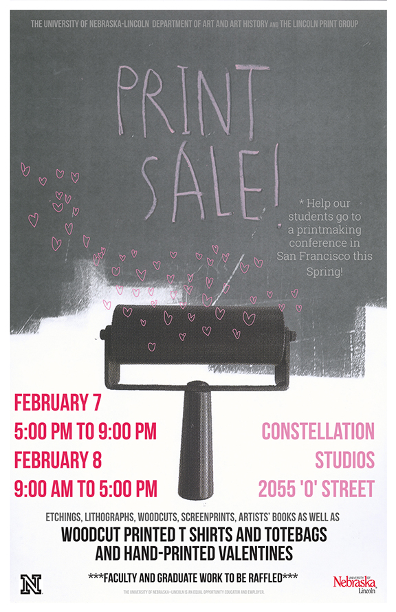 The Department of Art and Art History and Lincoln Print Group will hold a Print Sale Feb. 7-8 at Constellation Studios in Lincoln.