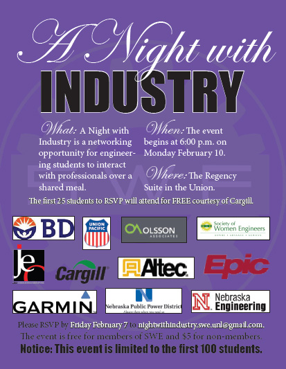 RSVP by Feb. 7 for SWE's A Night With Industry, Feb. 10