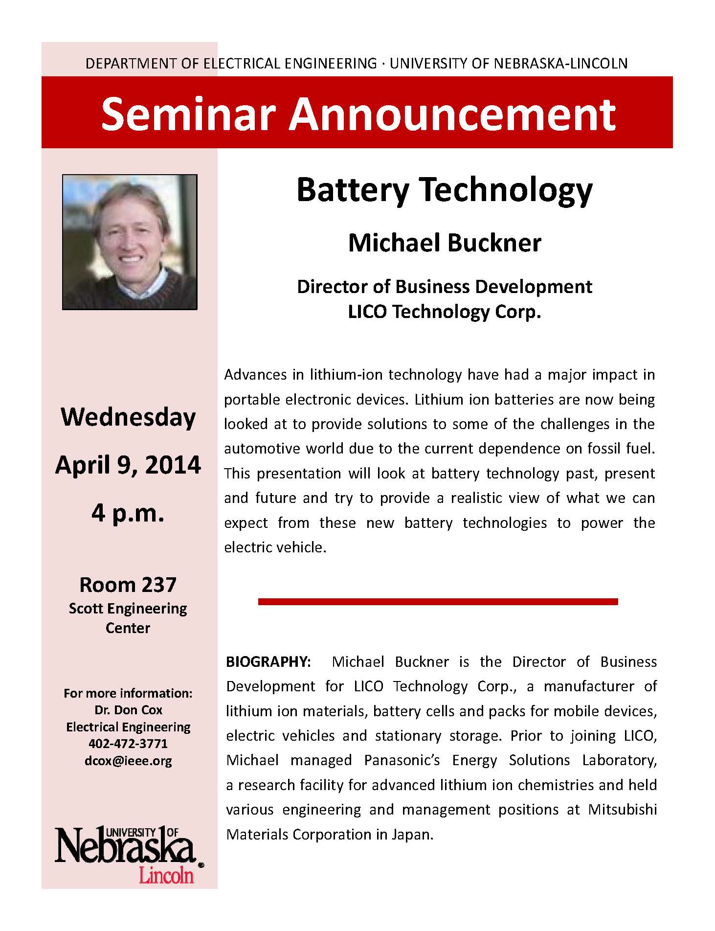 Battery Technology Seminar, April 9, looks at applications for electric vehicles