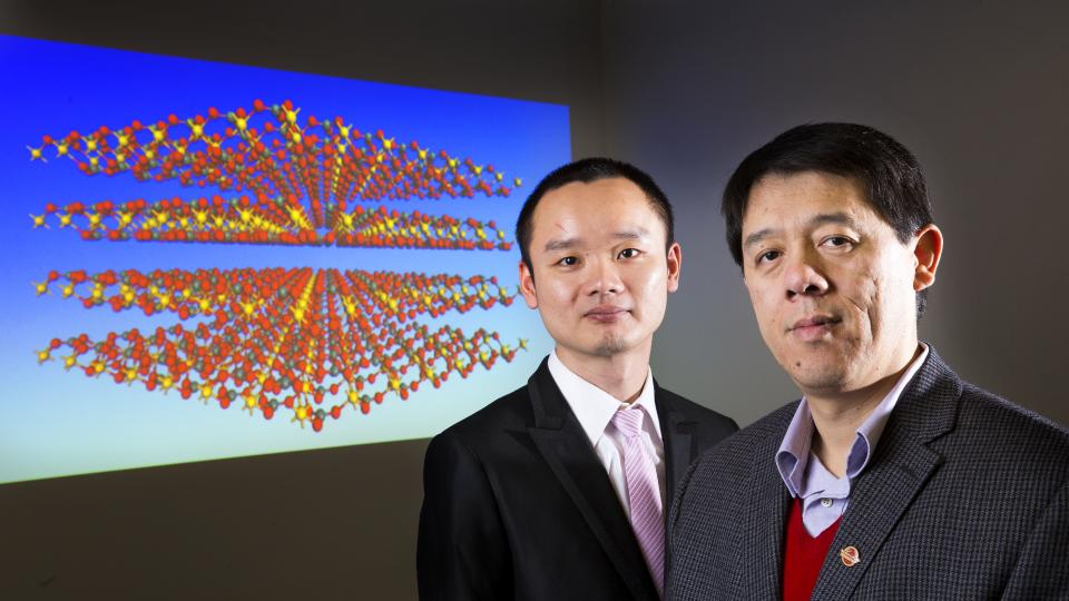 Craig Chandler, University Communications A research project that includes UNL's Xiao Cheng Zeng (left), chemistry professor, and Jun Dai, post-doctoral researcher, has led to the discovery of a new material. The results were published in the Feb. 27 edit
