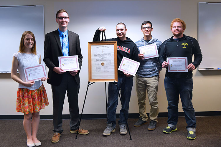 The 2014 GTU inductees who were present at the induction ceremony (from left): Tracy Mette Jarvi Matteson, Stephen Gregory Ritzdorf, David Grosso, Christian Cruz and Jacob Bruihler.