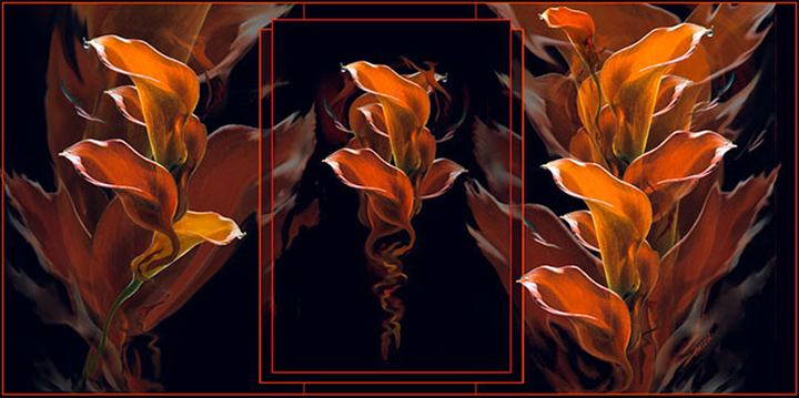 Anna (Temmers) Ilvess-Barber, "Lilies on Fire," digital art, 26" x 42", 2009.