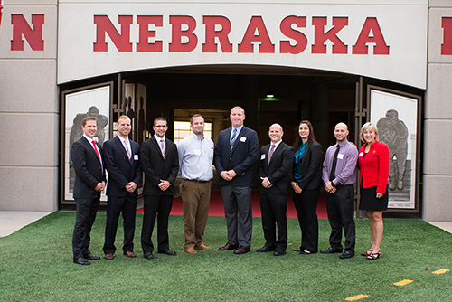 Members of the first Master of Arts in Business with a Specialization in Intercollegiate Athletics Administration cohort tour Memorial Stadium on August 20. 