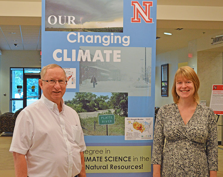 Ken Hubbard, professor of applied climate science, and Barbara Boustead, who earned her Ph.D. in applied climate science in August.