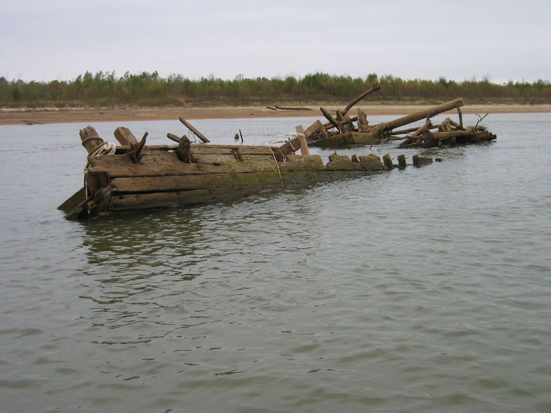 Wreckage of the steamboat Heroine in the Red River near Swink, Okla.