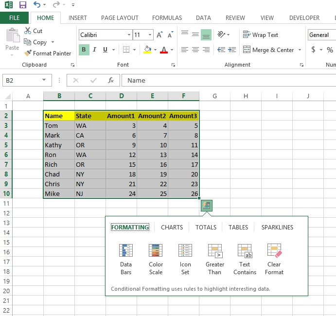 access quick analysis tool in excel