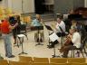 Jeff McCray conducts Donna Harler-Smith; Clark Potter, viola and violin; John Bailey, flute and piccolo; Kurt Knecht, piano; Lucas Willsie, clarinet and bass clarinet; and Karen Becker, cello, during a rehearsal of "Pierrot Lunaire."
