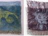 Quiver & Thrum (l) and Orbiting Path (r), 2014, etching on silk.