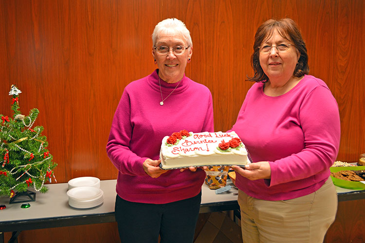 Sharon Kelly (left) and Bernice (Goemann) Sieber at the annual SNR Holiday Party on Dec. 10. (Mekita Rivas | Natural Resources)