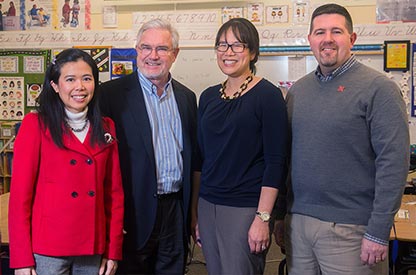 Jim Bovaird (far right), founding director of the MAP Academy and associate professor of educational psychology, joins UNL architectural engineering faculty (from left) Clarence Waters, Lily Wang and Josephine Lau in an EPA-funded study to examine schools