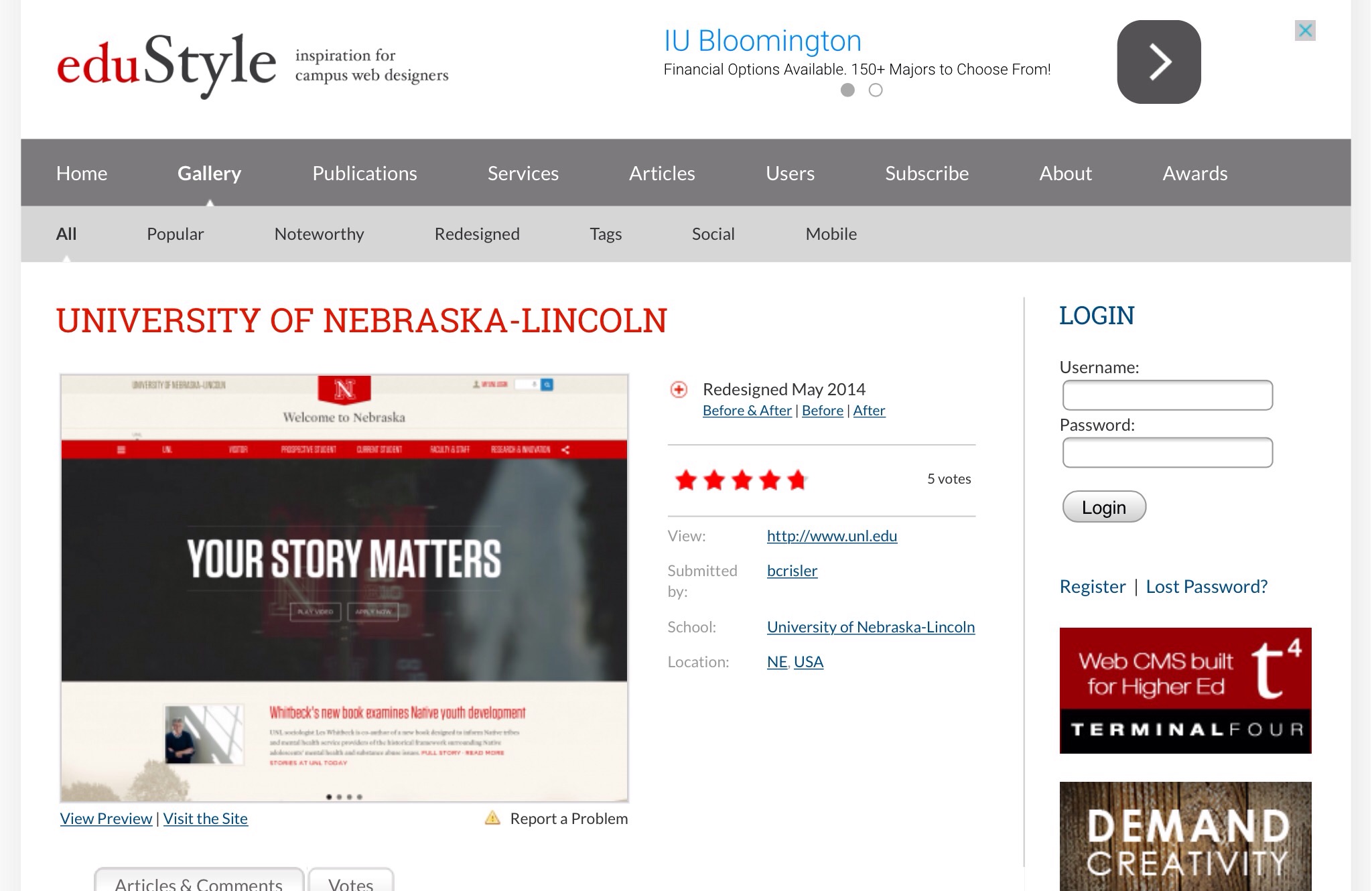 UNL was selected from hundreds of sites submitted throughout the year.