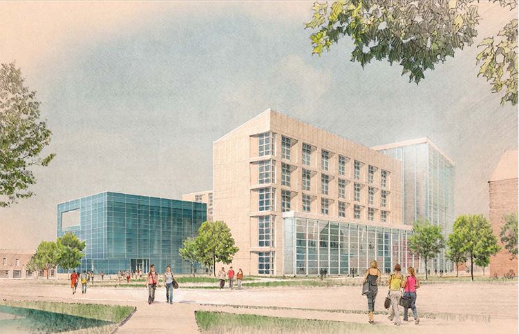 Architect renderings of the new College of Business Administration building from the southwest.
