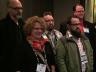 Laurel Shoemaker (2nd from left) and J.D. Madsen (third from left) are sworn into membership into the United Scenic Artists, Local USA 829, during the United States Institute of Theatre Technology’s annual conference in March in Cincinnati, Ohio.