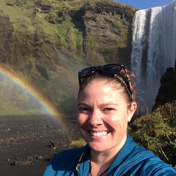 Danielle Haak near a waterfall during a trip to Iceland in 2014. (Courtesy photo)