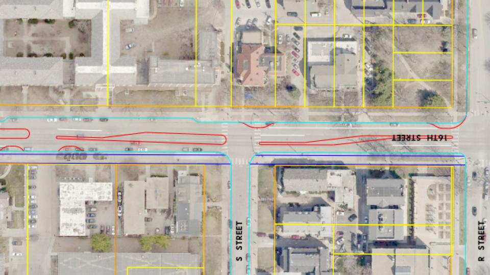 A consultant has created nine possible designs that would allow for two-way traffic along 16th Street through City Campus. (Schemmer Associates | Courtesy image)