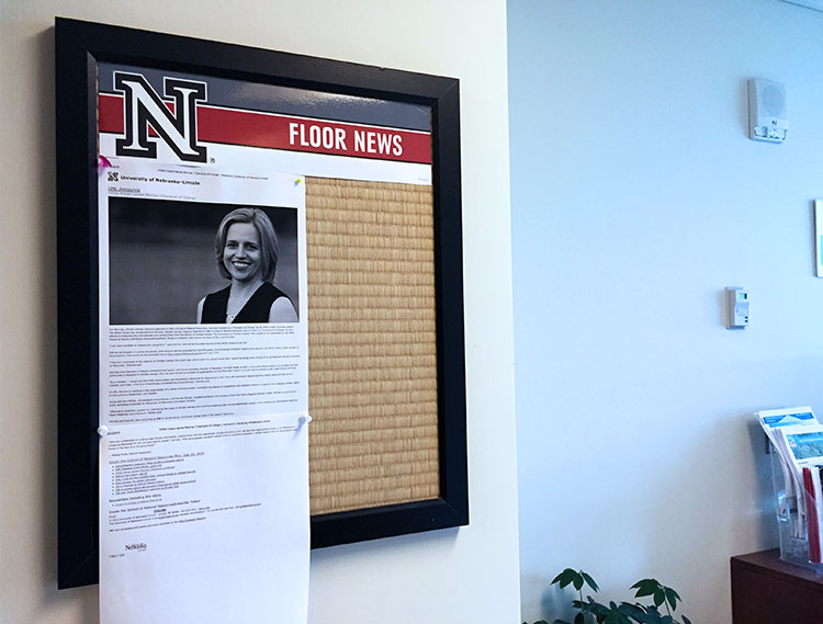 The new "Floor News" bulletin boards are located on floors three through eight in Hardin Hall.