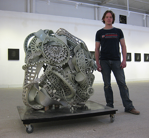 Ryan LaBar with “Made in China,” wheel thrown porcelain, 52” x 47” x 30”.