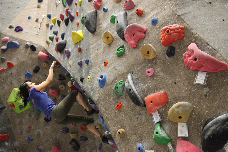 The climbing wall is the perfect place to take a study break!