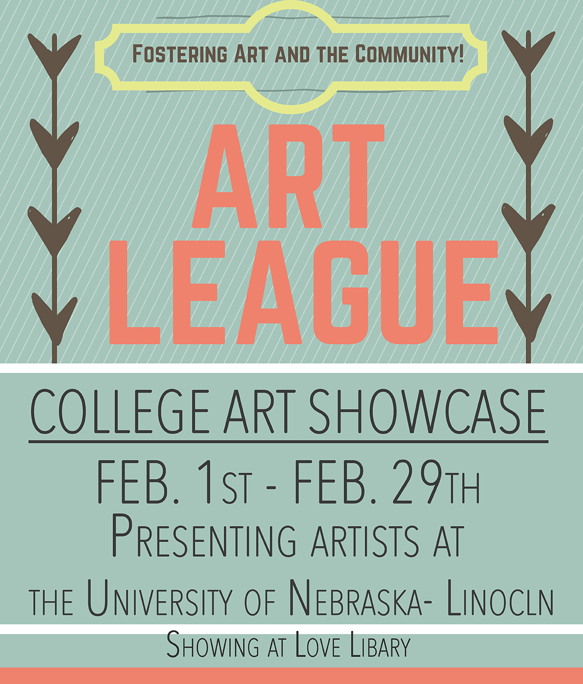 A show of student artist work will be on display during February in Love Library South, on the second floor. 