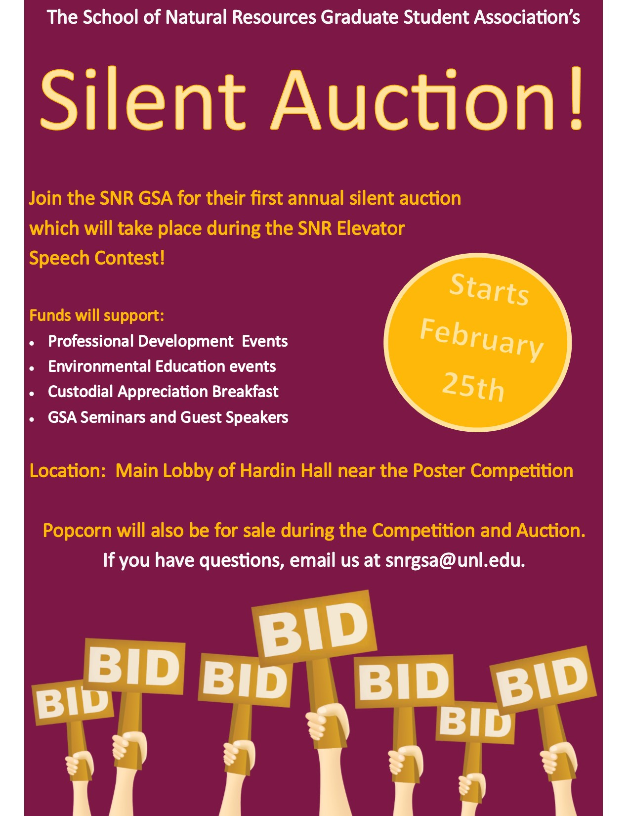 SNR Graduate Student Association to host Silent Auction Announce University of NebraskaLincoln