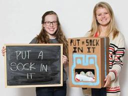 Put a Sock In It collection boxes in Othmer and Nebraska halls.