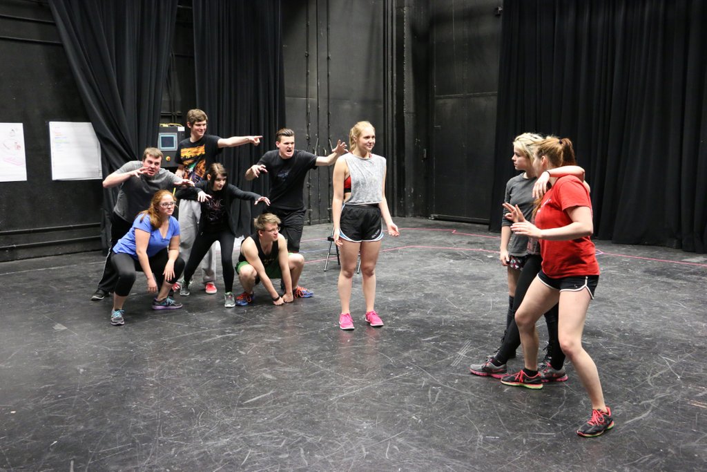 Students rehearse "She Kills Monsters," which opens April 7. Photo by Wesley Broulik.