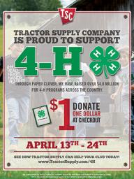 100% of each dollar goes to 4-H. Last spring, $512  was raised for 4-H at the two TSC stores in Lincoln!