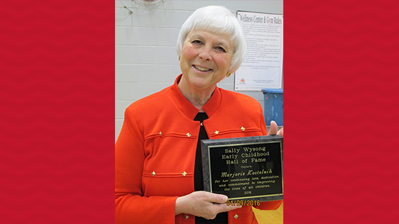 CEHS Dean Marjorie Kostelnik was presented the Sally Wysong award April 9 by LAEYC.
