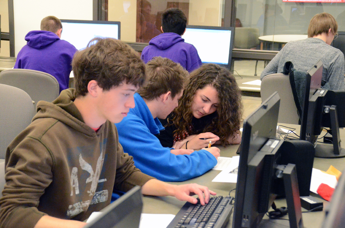 Students competing during the programming competition