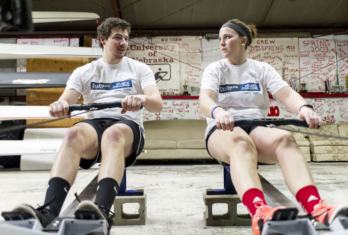 University of Nebraska crew team members, George Pagano (left) and Caitlin Miller, SNR alum, spent a year preparing to tackle a 3,000-nautical mile journey across the Atlantic Ocean to raise awareness of ALS. They finished their trek Jan. 26, 2016, after 