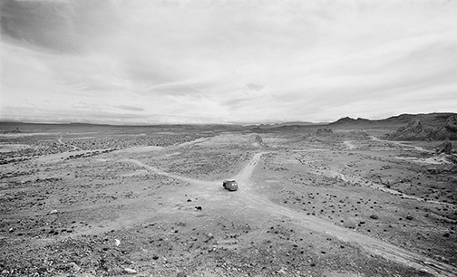 Lawrence D. McFarland, “David's Van, Kodak Checking Out Garbage, Mojave Desert, California, 1982,” limited edition giclée print, 24" x 36", 1982 (printed 2010).
