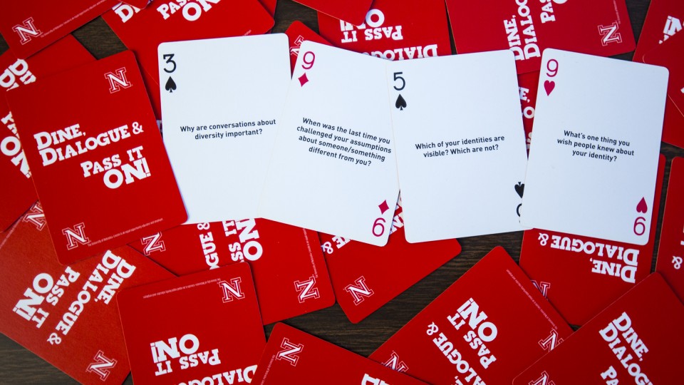 "Dine, Dialogue, and Pass It On" card deck.
