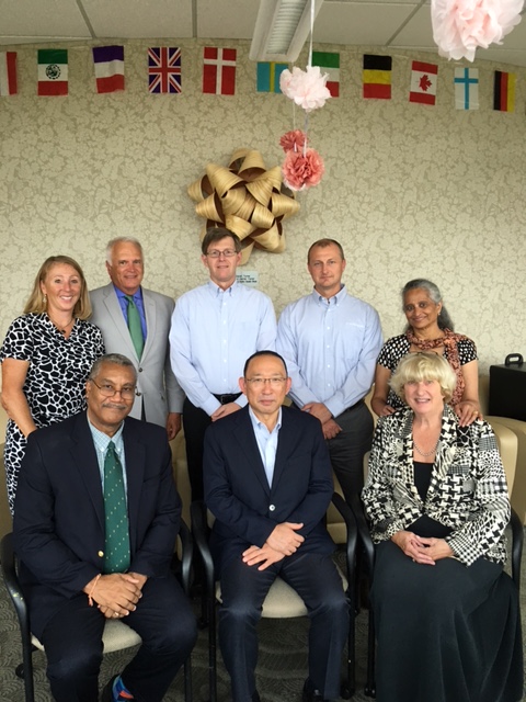 Back row: Kaye Jesske, Thomas Farrell, Mike Boyle, Jason Hellbusch, Radha Balasubramanian. Front row: Dean Joseph S. Francisco, President Matt Kurushima, Harriet Turner.