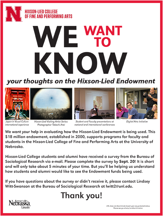 We are seeking student input on how best to use the Hixson-Lied Endowment. Please complete the survey by Sept. 20.