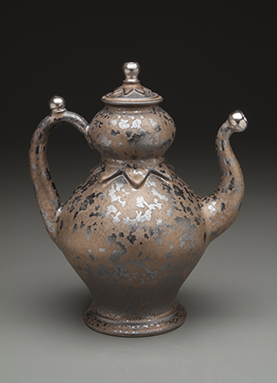 Seth Green, teapot, reduction-fired stoneware, glaze, white gold luster, 11" x 8" x 5", 2014.