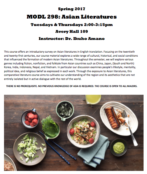 Asia Regional Specialization Course: MODL 298 Asian Literatures