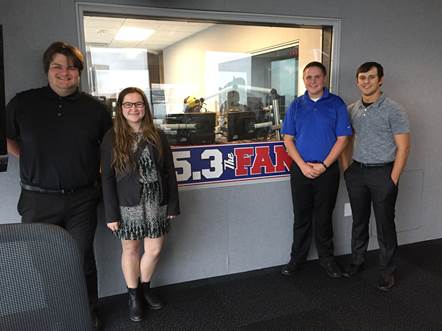 Members of NBS had the opportunity to tour the CBS radio studios. From left to right: Nate Muhlbach, Lauren Hubka, Kellan Heavican and Jeremy Davis.
