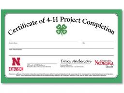 Lancaster County 4-H's Certificate of 4-H Project Completion