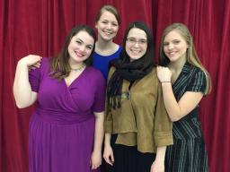 In the Glenn Korff School of Music’s UNL Opera production of Little Women, the March Sisters include (from left) Meg (Emily Triebold), Jo (Patty Kramer), Beth (Kate Johnson) and Amy (Krista Lawrence). 