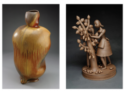 Ceramic art by Chris Gustin (left) and Gerit Grimm (right).