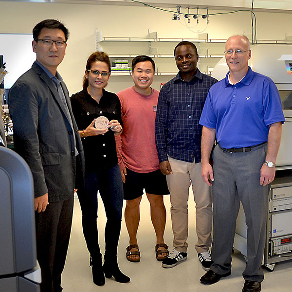 A team of UNL engineers - (from left) Yong-Rak Kim, professor of civil engineering; doctoral students Mahdieh Khedmati, Charles Nguyen and Gabriel Nsengiyumva; and Joseph Turner, Robert W. Brightfelt professor of mechanical engineering - is working to fin