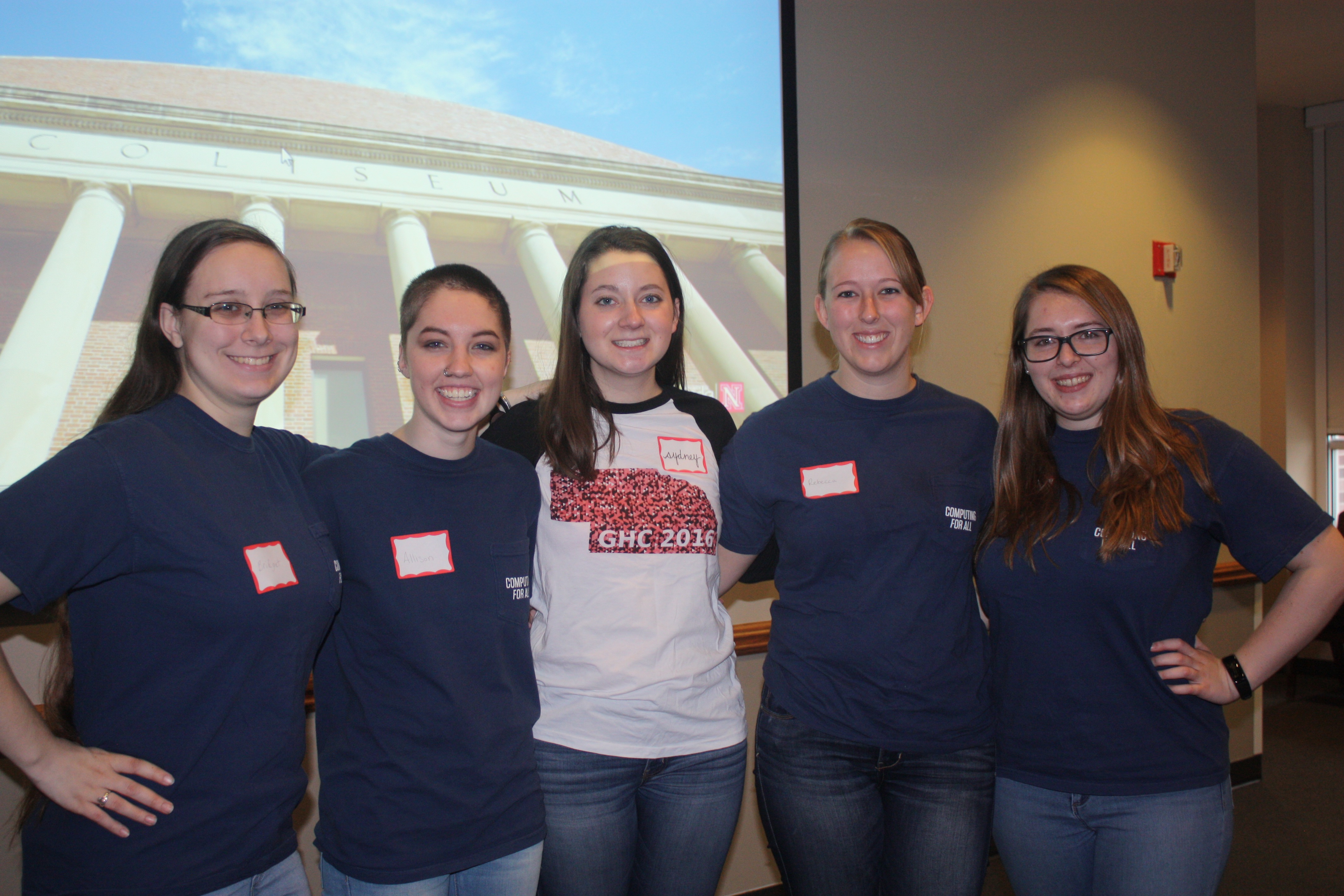 Computing for All members and CSE students Bridget Bailey, Allison Buckley, Sydney Goldberg, Rebecca Dahlman, and Melanie Powell serving as student mentors at the Girl Scouts CS Unplugged event.
