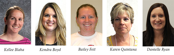 Kellee Blaha (Brownell Elementary, LPS); Kendra Boyd (Highland Elementary, OPS); Bailey Feit (Lincoln North Star High School, LPS); Karen Quintana (Castelar Elementary, OPS); and Danielle Ryan (Starr Elementary, Grand Island)